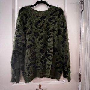 Oversized green and black leopard print sweater